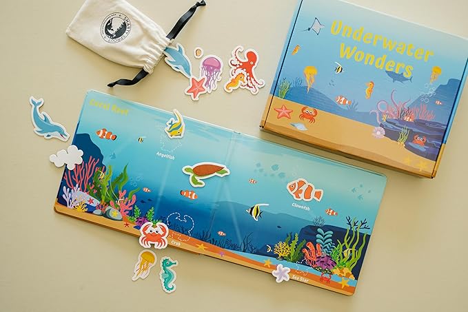 Motessory Preschool Busy Book – Ocean Adventures Busy Book for Toddlers 3-5 Years Old with 8 Magnetic Pages and Figurines – Educational Toddler Montessori Toys for Home, Kindergarten, Travel