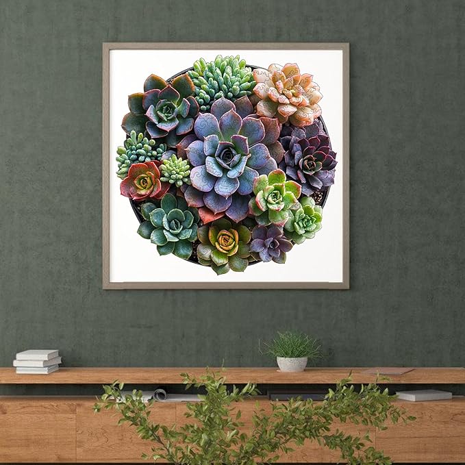 Succulent Wooden Puzzle Adult,200 Pieces Round Mandala Plants Puzzles,Extra Thick 5MM,Unique Shaped Liberty Jigsaw Puzzles for Adults and Kids, Family Game,Birthday Gifts,11.2x11.2 Inches