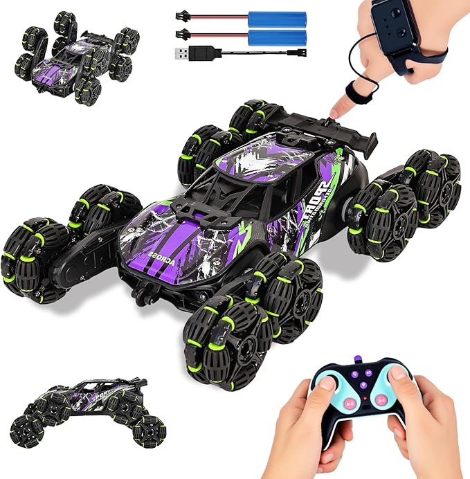 8WD RC Stunt Car, Gesture Sensing Remote Control Cars with Light & Music & Spray, for Age 3-7 Years Old Kids Birthday Gifts