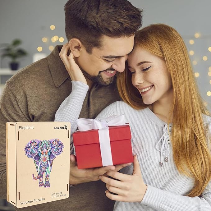 Wooden Jigsaw Puzzles-Elephant,200pcs,12.4x11.4in,Medium,Wooden Puzzles for Adults,Unique Shape Animal Adult Puzzles,Irregular Wood Puzzles Best Gift for Adults and Kids Family Game