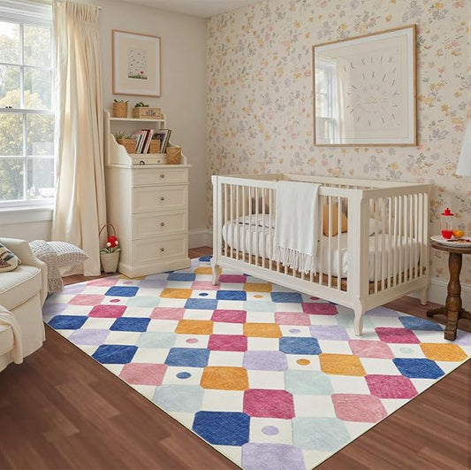 jinchan Area Rug 5x7 Kids Washable Indoor Floor Cover Non Slip Modern Soft Rug Living Room Diamond Carpet Holiday Decor for Nursery Dining Room Bedroom Berries on Cream