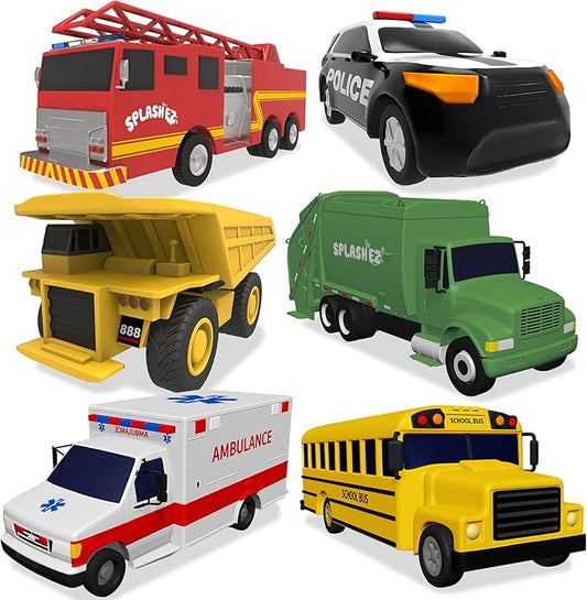 SplashEZ Mold Free 6 Cars Bath Toys for Kids | Toddler Bath Toys with No Hole for Water | Vehicles Set Ideal Size for Little Hands | Safe, Durable for Endless Tub Fun | Great for Boys & Girls Ages 0+