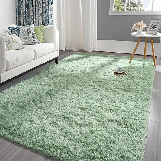 Pettop Fluffy Sage Green Rug for Bedroom Living Room, 5x8 Feet Super Soft Shaggy Plush Fuzzy Rugs for Girls Kids Boys, Non-Slip and Washable Rug for Nursery Classroom, Carpet for Rooms Decor