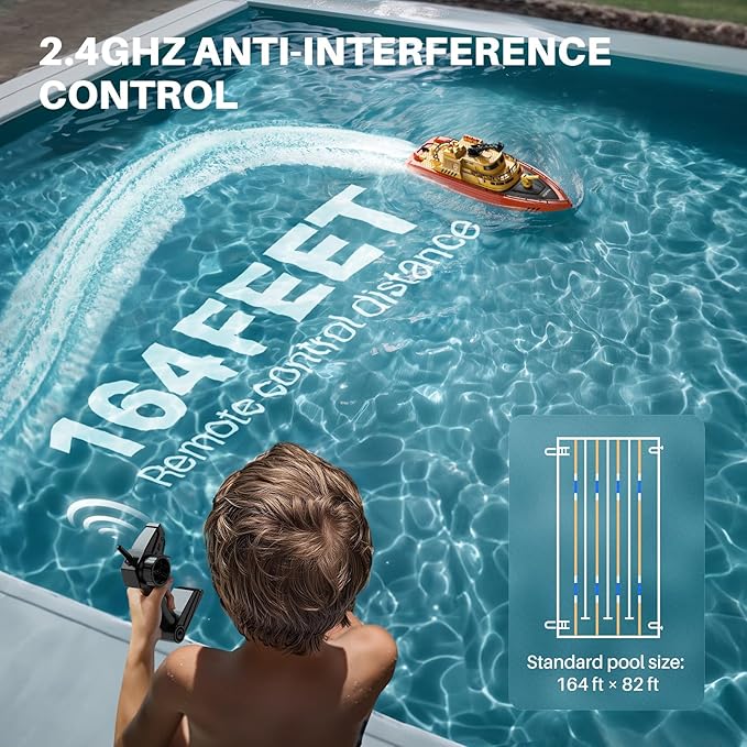 SYMA Remote Control Boat, Big RC Boat Firefighter for Kids 8-12 with 40 Mins Run Time (2 Batteries), One-Key Water Spary, 15 km/h High Speed and Low Battery Warning, Pool Toys for Boys Girls