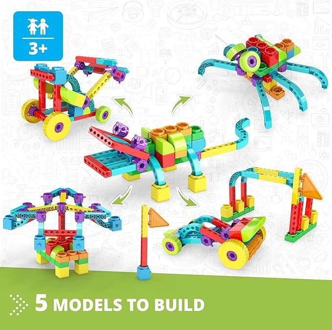 Engino: Qboidz Alligator - 5 Model Brick Building Set, Toy Construction, Coloring & Math Activities, Stack & Click Assembly, STEM Play-Learn, Kids 3+