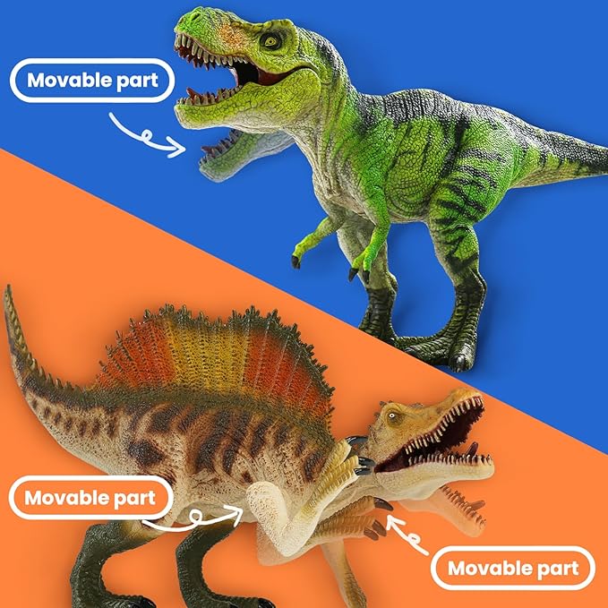 4 PCS Jumbo Dinosaur Toys for Kids 3-5 Realistic Dinosaur Figures with Movable Parts & Learning Cards- Big Dino Toys for Kids 5-7 Ideal Gift for Toddlers Boys Girls Ages 3+