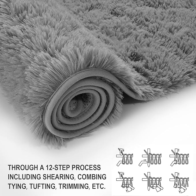 Vocrite Shag Area Rug, 6x9 Super Soft Fluffy Rugs for Bedroom Living Room, Rectangle Plush Rug, Extra Large Shaggy Carpet for Classroom Nursery Girls Boys Kids Room, Grey