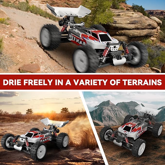 1/16 Fast Remote Control Car for Adults, Electric Vehicle Gift for Boys, High Speed RC with Max 48 mph Offroad Buggy, All Terrains RC Monster Truck with 2 sets of Rechargeable Batteries (Red)