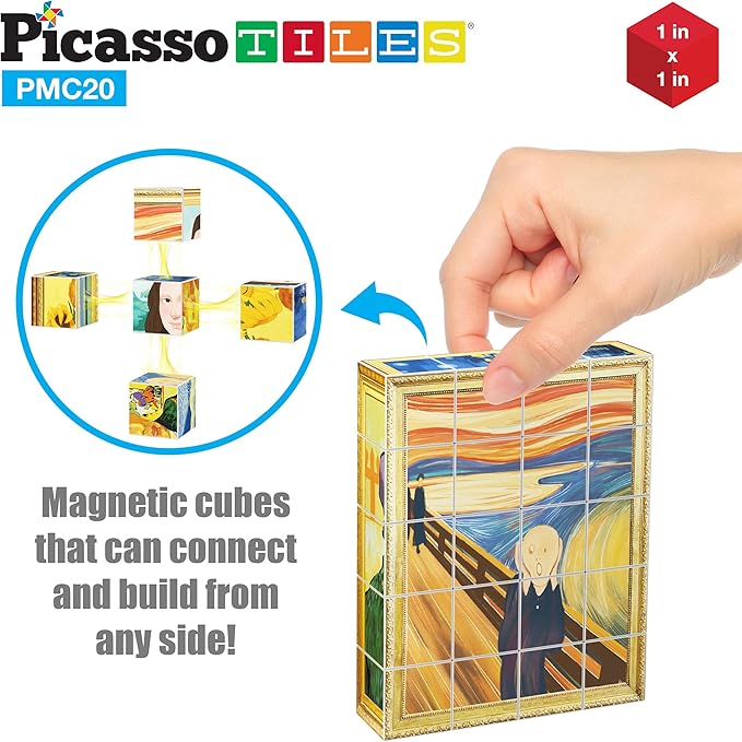 PicassoTiles 1” Magnetic Puzzle Building Cubes Blocks for kids, Van Gogh puzzle, Mona Lisa Hand puzzle, kids toys 3+ year old boy girl, STEM toys, Toddler, Teen,Young Explorers,Educational Popular Art