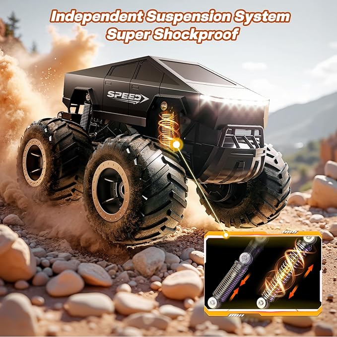 Remote Control Car Monster Truck Toy Off-Road Truck - 4WD Waterproof RC Cars for All Terrain, 1:16 Scale Hobby Monster Truck Toys 2.4GHz Pick-up Vehicles Kids Gifts for Boys Age 6 7 8 9 10-12+,Black