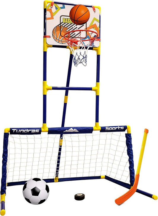 Kids Basketball Hoop Arcade Game, 3 in 1 Sports Center - Hockey, Soccer, Sports Station - Indoor Arcade Game, Includes Basketball Hoop, Hockey net, Soccer Goal for Toddlers and Children Boys and Girls
