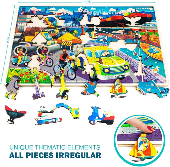 QUOKKA Wooden Kids Puzzles Ages 4-6 – 4 x 60 Piece Puzzles for Kids Ages 4-8 – Wood Toddler Games for 3-5 Year Olds – Cars Ships and Animals Toy for Boys and Girls