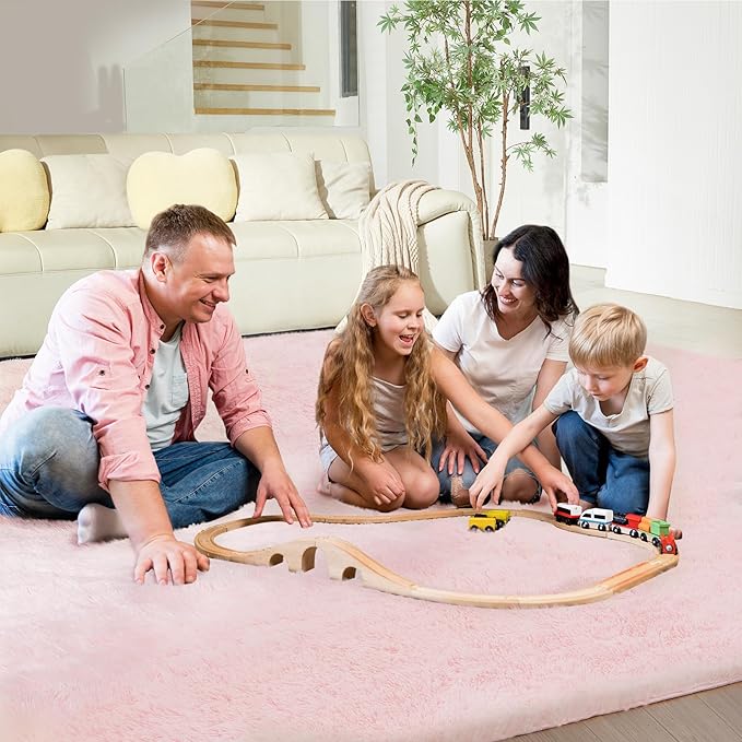 Fluffy Cute Rug for Living Bedroom, Pink Fluffy Soft Plush Area Rugs for Girls Bedroom, Fuzzy Nursery Rug for Baby's Toddler's，Clorful Room Decor for Teenage, Easy-Cleaning, Non Shedding, 3X4