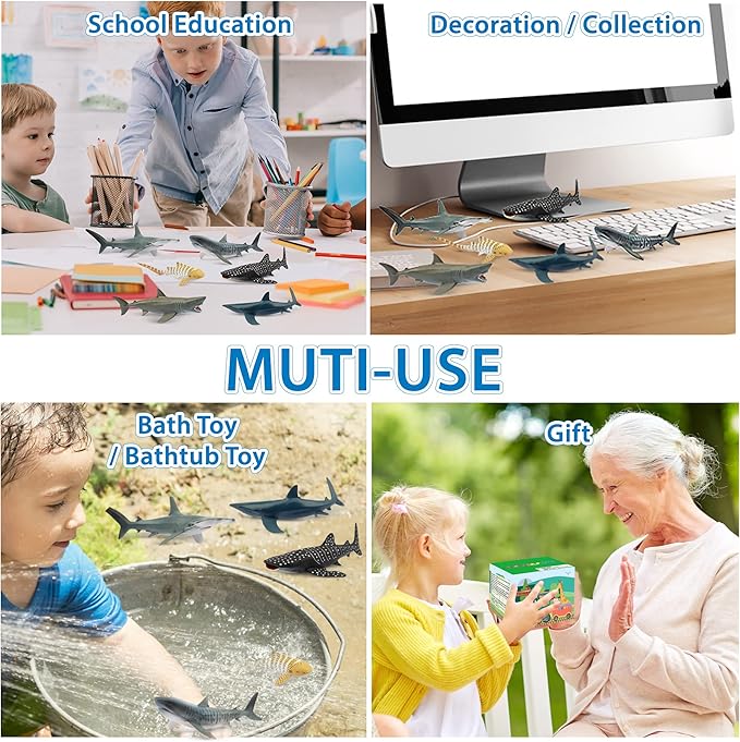 Toymany 6PC Realistic Shark Figurines Set - 5-6" Ocean Animals Bath Toys, Cake Toppers, Gifts for Kids & Toddlers