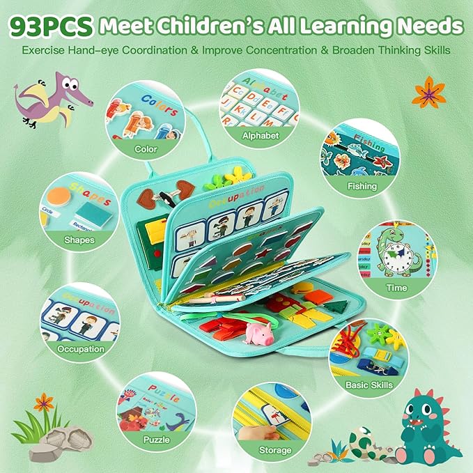 Toddler Busy Board for 1 Year Old, Montessori Toy Busy Book for Toddlers 1-3 with Fishing Game Motor Skills, Educational Learning Toy Car Airplane Activities Kid Travel Essential 2-4 Yr Birthday Gift