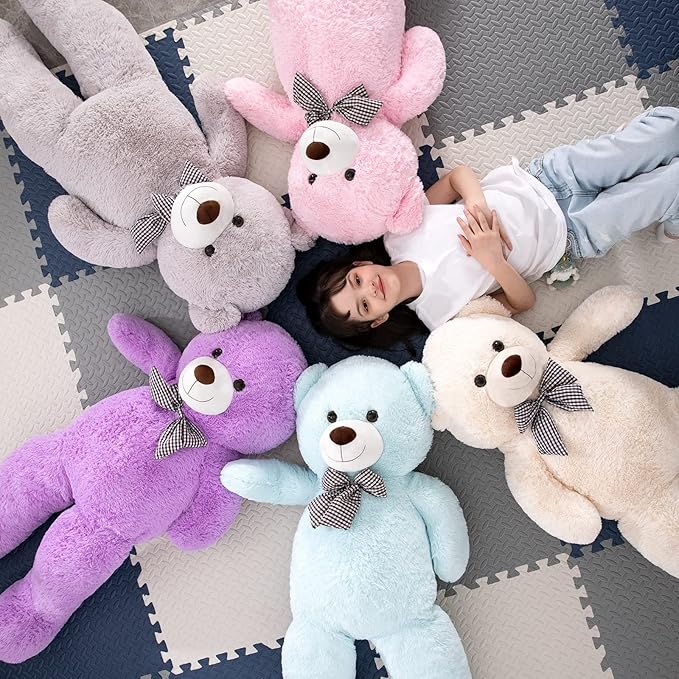 MorisMos Bow Tie Giant Teddy Bear 4 Feet, 47inch Big Teddy Bear Stuffed Animal Plush for Girlfriend, Boyfriend, Light Blue