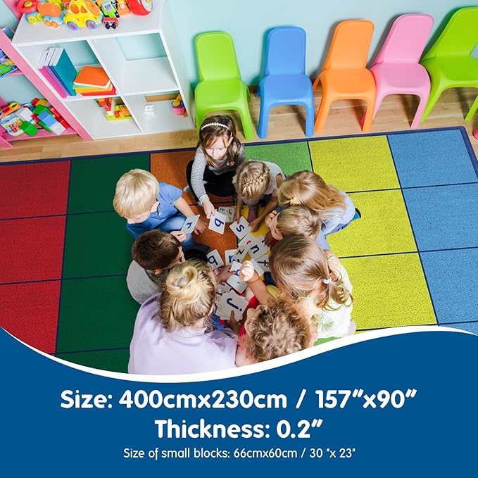 Booooom Jackson Classroom Rug Elementary, Large Classroom Carpet Preshool Seating Rug for School, Classroom Area Rug Educational Carpet with Non-Slip Backing (7'54''x13'12'', Square 2)
