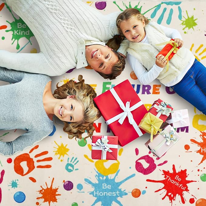 Colorful Kids Handprints Area Rug, Non-Slip Play Mat, Ultra Soft Thick Plush Indoor Rug for Playroom, Classroom, Nursery Decor (59 X 39.4 INCH)