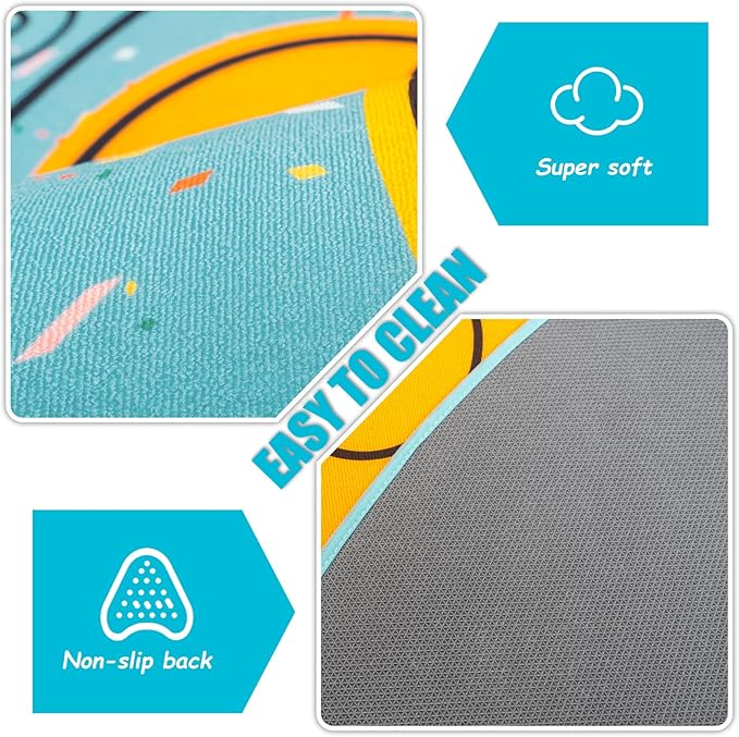 ABC Alphabet Rug for Kids, Classroom Playmat 6ft Non-Slip Circle Rugs for playroom, Round Area Rug for Elementary Classroom, Play Carpet for Boys Girls Bedrooms Playroom,Nursery Rugs-Blue