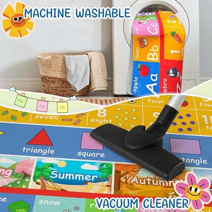 3x5 Alphabet Kids Play Rug for Playroom, Summer Non Slip Educational Rugs Learning Numbers Mat for Boys Girls, Preschool ABC Baby Floor Mats for Classroom Kids Room Toddlers Nursery Carpets