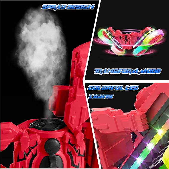 360°Rotating RC Cars with Cool,RC Cars with Sides Light and Headlights,2.4Ghz All Terrain Toy Car for Boys Girls Birthday Gift(Red)