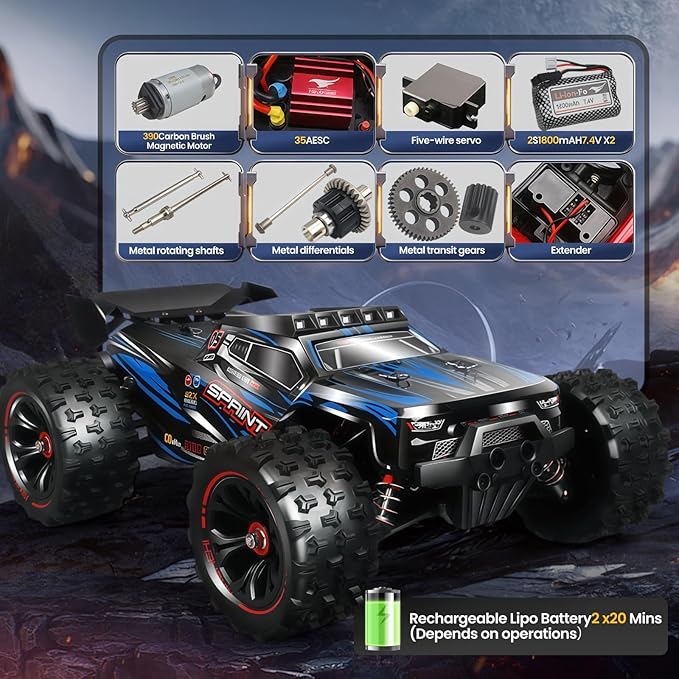 1/14 Fast RC Cars for Adults 48+ KM/H. 4WD All Terrain High Speed Remote Control Car.with 2.4 GHz Remote Control.with LED Shell Lights，Two Rechargeable Batteries Truck for Adults & Kids