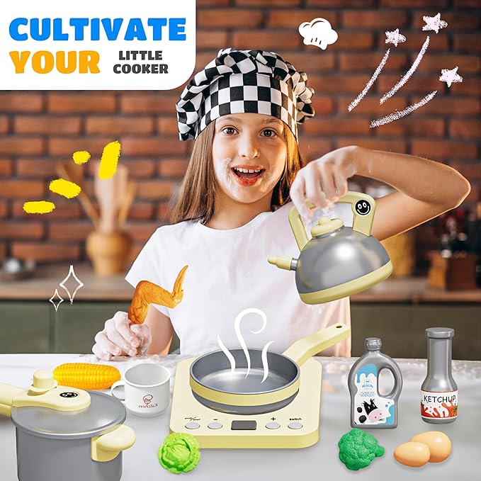 Play Kitchen Playset for Kids, Toy Kitchen Pretend Play Food BBQ Sets for Girls and Boys Age 3+, Play Kitchen Accessories with Play Pots Pans Vegetables, Birthday Gift for Children