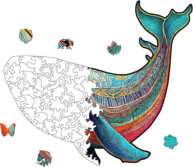 Wooden Puzzles for Adults, Whale Unique Shaped Wooden Jigsaw Puzzle, Ocean Animals Wood Cut Puzzles, Birthday Holiday, 170 Pieces, 10.23"x12.79"