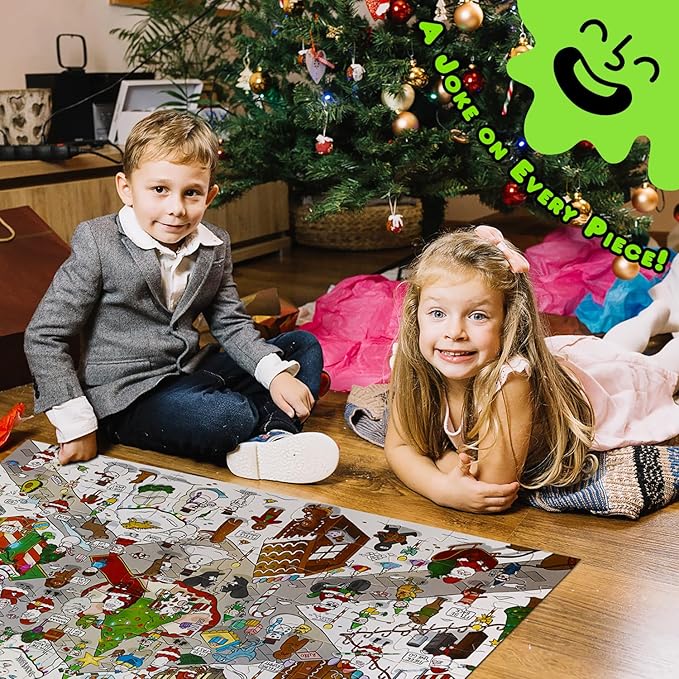 72 Piece Christmas-Themed Joke Floor Puzzle for Kids – Fun Holiday Puzzle with Family-Friendly Jokes on Each Piece – Made in USA – Perfect for Ages 6+, XL Puzzle Size Assembled 24" x 36"