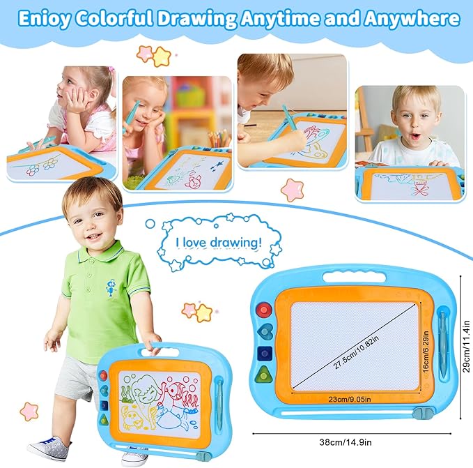BABLOCVID Magnetic Drawing Board Toddler Toys for Boys Girls, 15 Inch Erasable Doodle Board for Kids Colorful Etch Education Sketch Doodle Pad Toddler Toys for Age 3 4 5 6 7 Year Old Boy Girl Blue