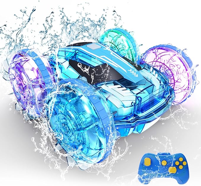 Tecnock Amphibious Remote Control Car Boat for Kids, 4WD RC Cars with Waterproof Remote, 2.4GHz RC Boat with LED Lights, 60 Minutes of Playtime, Water Pool Toys Gifts for Boys and Girls