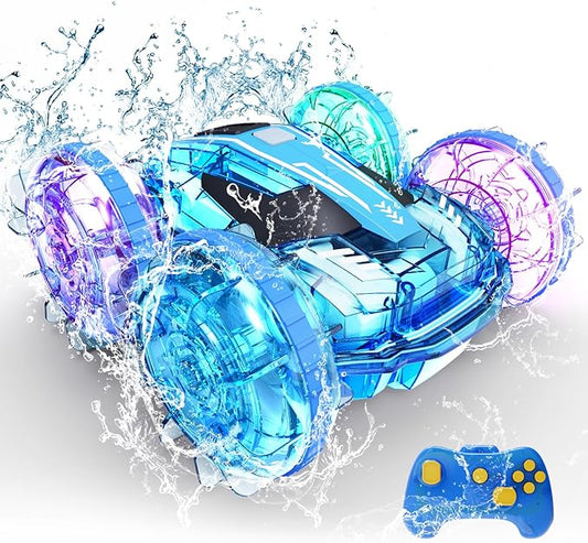 Tecnock Amphibious Remote Control Car Boat for Kids, 4WD RC Cars with Waterproof Remote, 2.4GHz RC Boat with LED Lights, 60 Minutes of Playtime, Water Pool Toys Gifts for Boys and Girls