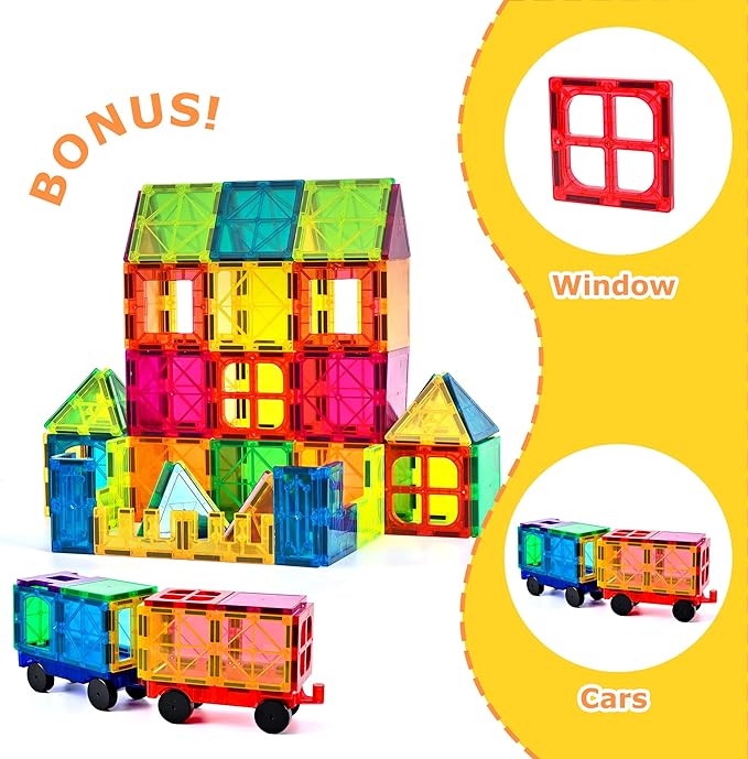 cossy 120Pcs Magnetic Tiles Magnetic 3D Building Blocks Set Educational Construction Toys for 3+ Year Kids with Stronger Magnets, Educational Toys, Recreational, Conventional