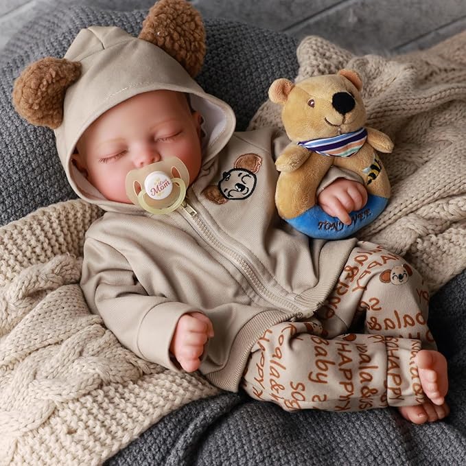 BABESIDE Lifelike Reborn Boy Doll Tero 17 Inches Realistic Baby Doll with Soft Cloth Body Limbs Poseable Real Life Baby Dolls with Feeding Accessories for Kids Ages 3+