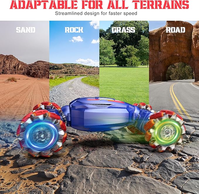 Gesture Sensing RC Stunt Car, Boys Girls Ages 6-12 Birthday Gift Ideas, 4WD Transform Off Road for Rotating Hand-Controlled 2.4Ghz Remote Control Twist Cars with Lights and Music Blue