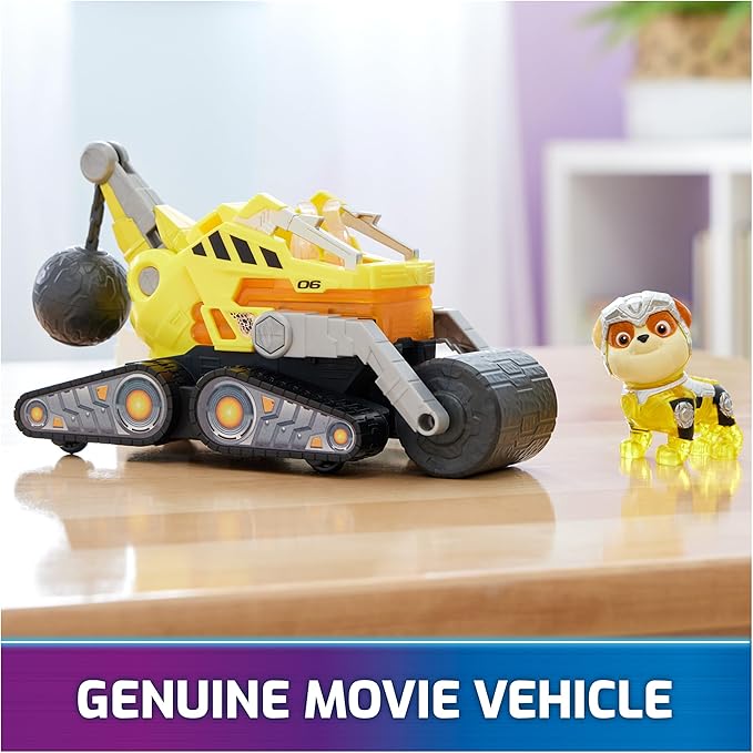 Paw Patrol: The Mighty Movie, Construction Toy Truck with Rubble Mighty Pups Action Figure, Lights and Sounds, Kids Toys for Boys & Girls 3+
