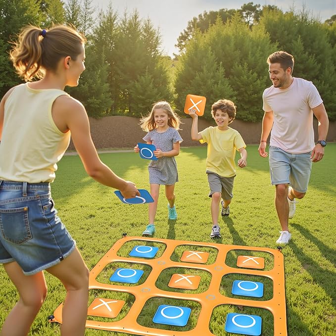 JOSEN Sprinkler for Kids, 60" x 60" Outdoor Water Play Splash Pad with Tic Tac Toe Game for Kids & Adults - Summer Backyard Fun, Giant Sprinkler Water Toy for Family Parties - Orange