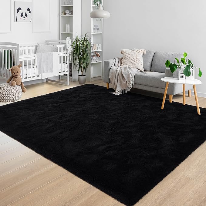 6x9 Fluffy Soft Black Rug for Living Room Bedroom, Large Area Rugs Super Soft Shaggy Carpet for Classroom Kids Babys Playroom Toddler Nursery Dorm Home Decor, Modern Indoor Non Slip Rug