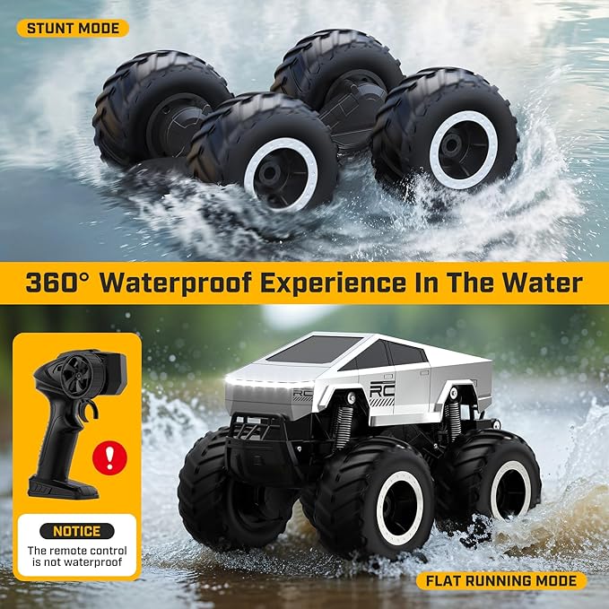 WayEee Cyber Truck Toy RC Car - Remote Control Monster Truck for Kids 6+, Amphibious 4WD All Terrain Off-Road Car, Waterproofing and Durable, 2.4GHz Remote Control, Boys Gift