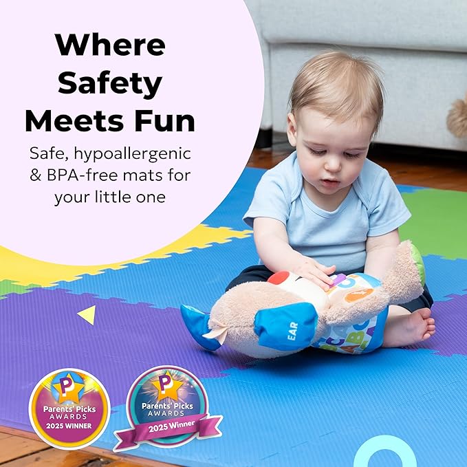 MioTetto Foam Floor Tiles for Kids - Non-Toxic Comfortable Baby Play Mat and Interlocking Foam Tiles, Fits with 74x74 Playpen Mat for Crawling & Development, Soft Play Mat for Babies 6-12 Months