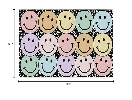 Flagship Carpets Schoolgirl Style Pastel Rainbow Smileys on Notebook Educational Area Rug for Kids Room Seating Décor, Children's Classroom, Play Carpet for Teaching and Playroom, 5' x 7'6", Multi