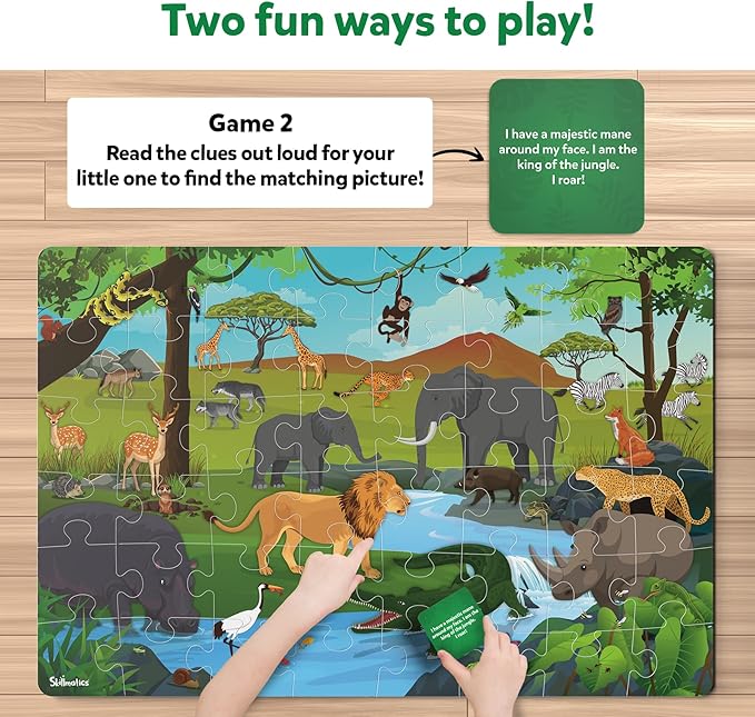 Skillmatics Floor Puzzle & Game - Piece & Play Wild Animals, Jigsaw & Toddler Puzzles, Educational Toy, Gifts for Boys & Girls Ages 3, 4, 5, 6, 7 (48 Pieces, 2 x 3 feet)
