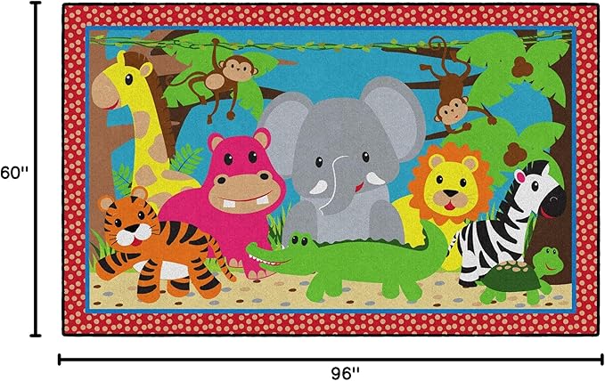 Flagship Carpets Kids and Baby Non Slip Area Rug for Home Learning or Classroom Carpet, Playroom or Kids Bedroom Mat, 5' x 8', Cutie Jungle