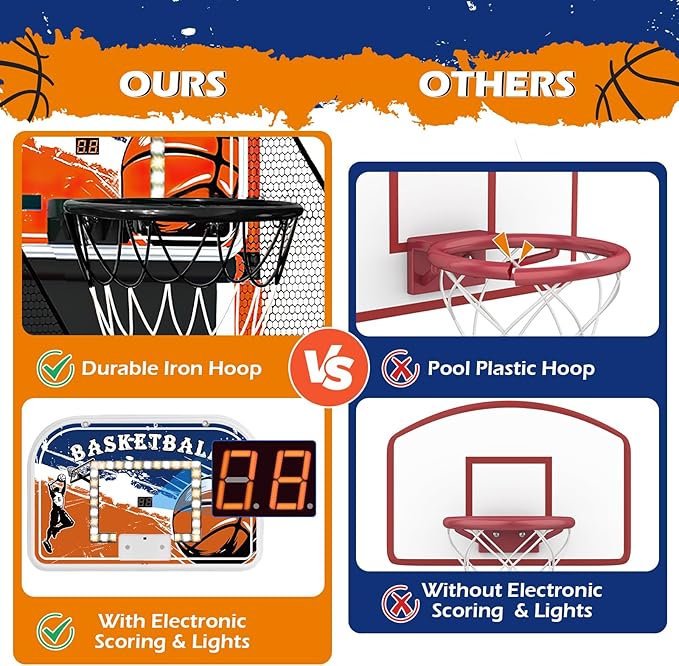 Arcade Basketball Game Set for Kids 3-12 – Indoor & Outdoor Basketball Hoop with 4 Balls, Adjustable Height, LED Scoring, Air Pump & Storage – Fun Sports Toy for Boys & Girls Ages 4-8, 8-12
