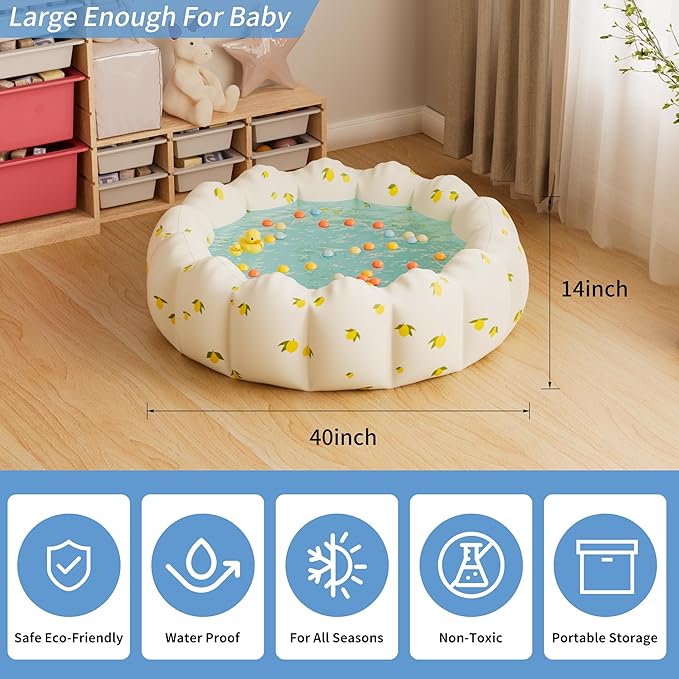 40" Extra Large Inflatable Baby Pool, Portable Toddler Pool, Piscina para Bebes Suit for Ages 0-3 Years Girls and Boys, Garden and Backyard Summer Water Party(Yellow Mango)