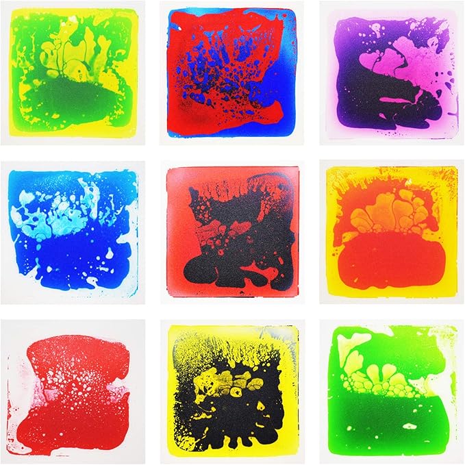 Sensory Liquid Floor Tiles for Autism, Activity Play Mats for Kids,Sensory Early Learning Room, Square Decorative Tiles Multi-Color with Anti-Slip Backing 12" X 12" Pack of 9 PCS