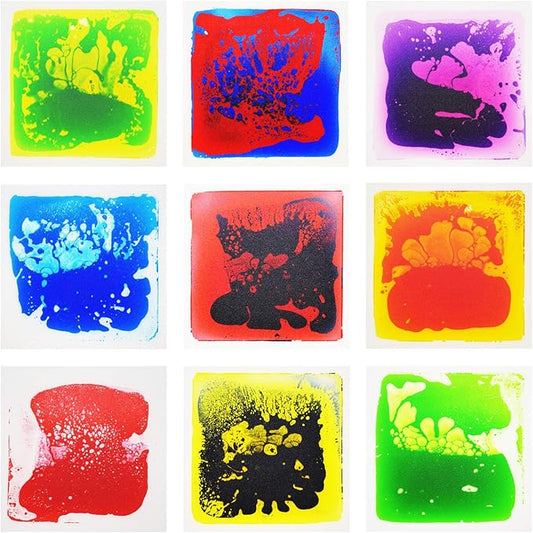 Sensory Liquid Floor Tiles for Autism, Activity Play Mats for Kids,Sensory Early Learning Room, Square Decorative Tiles Multi-Color with Anti-Slip Backing 12" X 12" Pack of 9 PCS