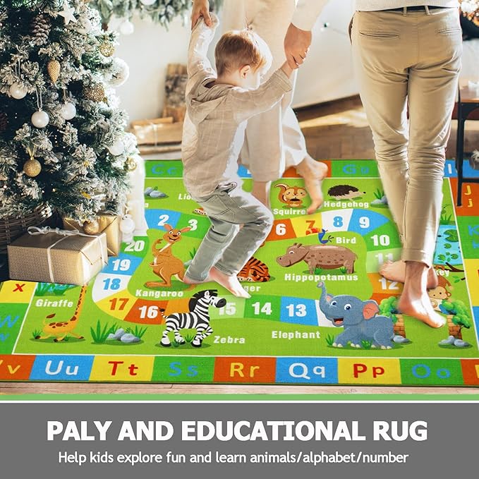 Capslpad Kids Rug 6.6' x 5' Large Play Rug ABC Alphabet Rug Animals Numbers Educational Learning Area Rug Non-Slip Washable Kids Carpet for Children Toddler Playroom Bedroom Nursery Room Classroom