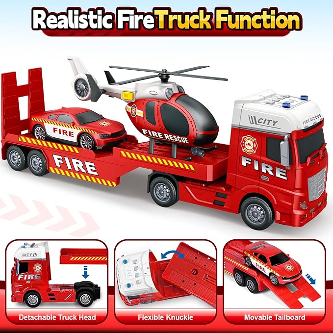 Kids Toys for 3 4 5 6 7 8 Years Old Boys, 15" Fire Truck Toy with Lights, Sounds, Toddler Friction Powered Truck Vehicle Toy for Boys Girls Birthday Gifts