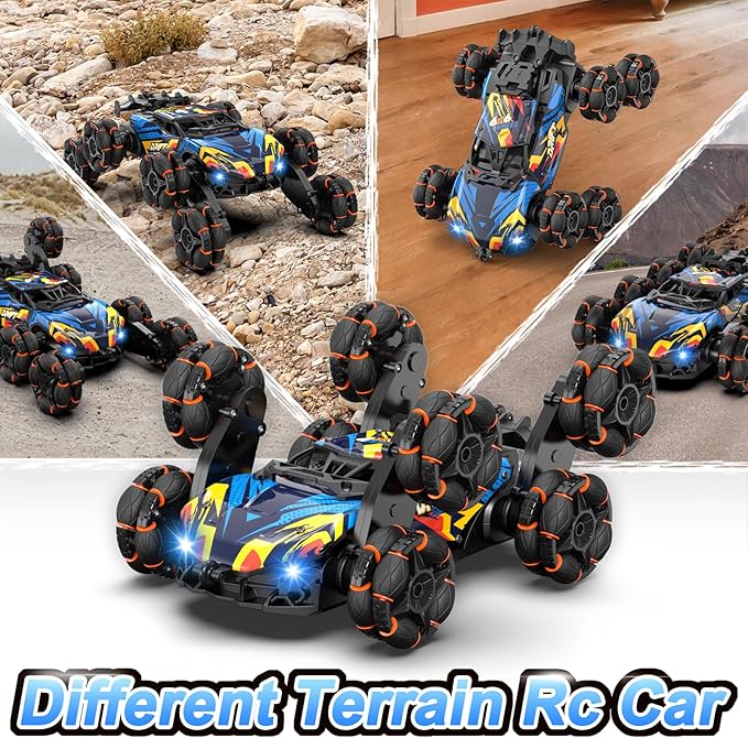 Scientoy Remote Control Car, 2.4Ghz RC Stunt Car Toys for Boys Girls Ages 6-8-10 with Lights Music Spray, 8 Wheels All Terrain RC Drift Car Toys for Ages 8-13 Birthday Gift with 2 Batteries